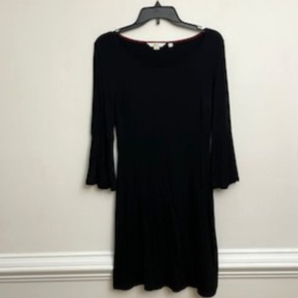Boden Jersey Knit Dress Size 4L Black 3/4 Bell Sleeve A-Line Midi Capsule Career